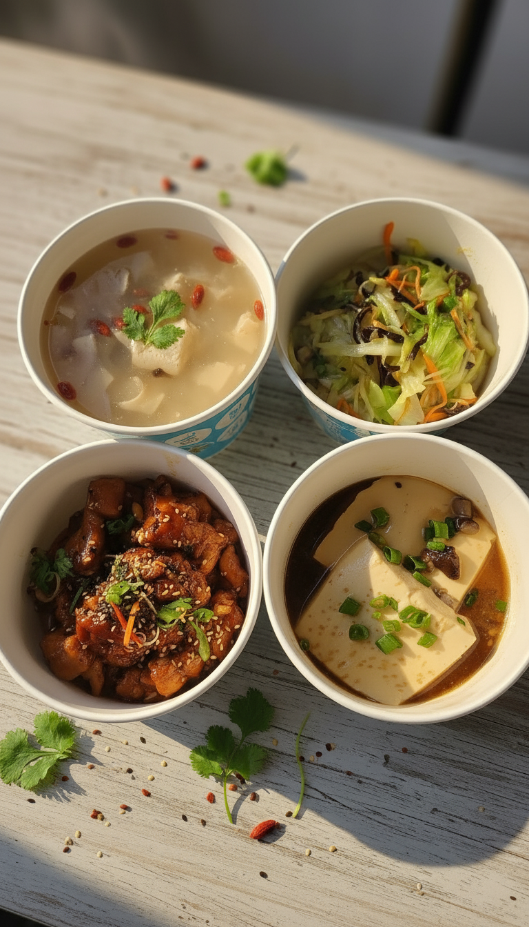 FattyDaddyFattyMummy Tingkat delivery meal set Singapore — soup, vegetables, braised meat and tofu dishes